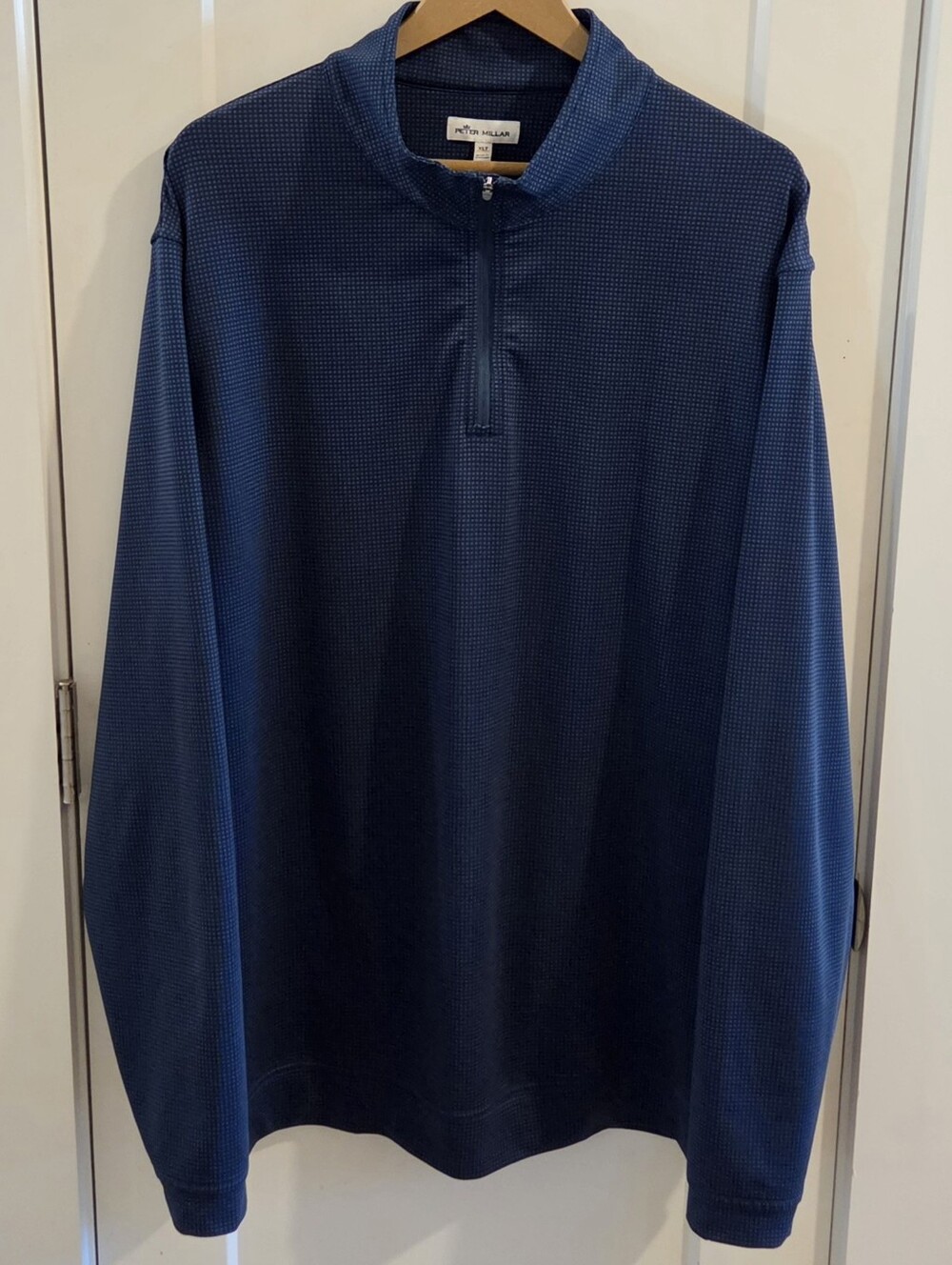Peter Millar Perth Check-Plaid Quarter-Zip Golf Pullover - Size XLT Tall - Navy